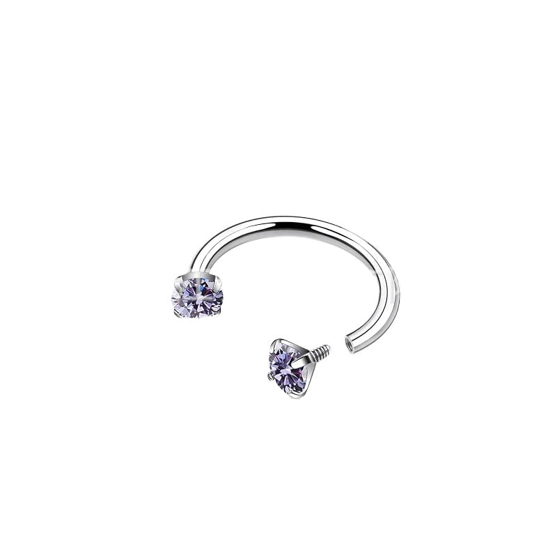Fashion OL Style Horseshoe-Shaped Titanium Alloy Nose Stud with Polished Finish and Cubic Zirconia Inlay for Unisex Piercing