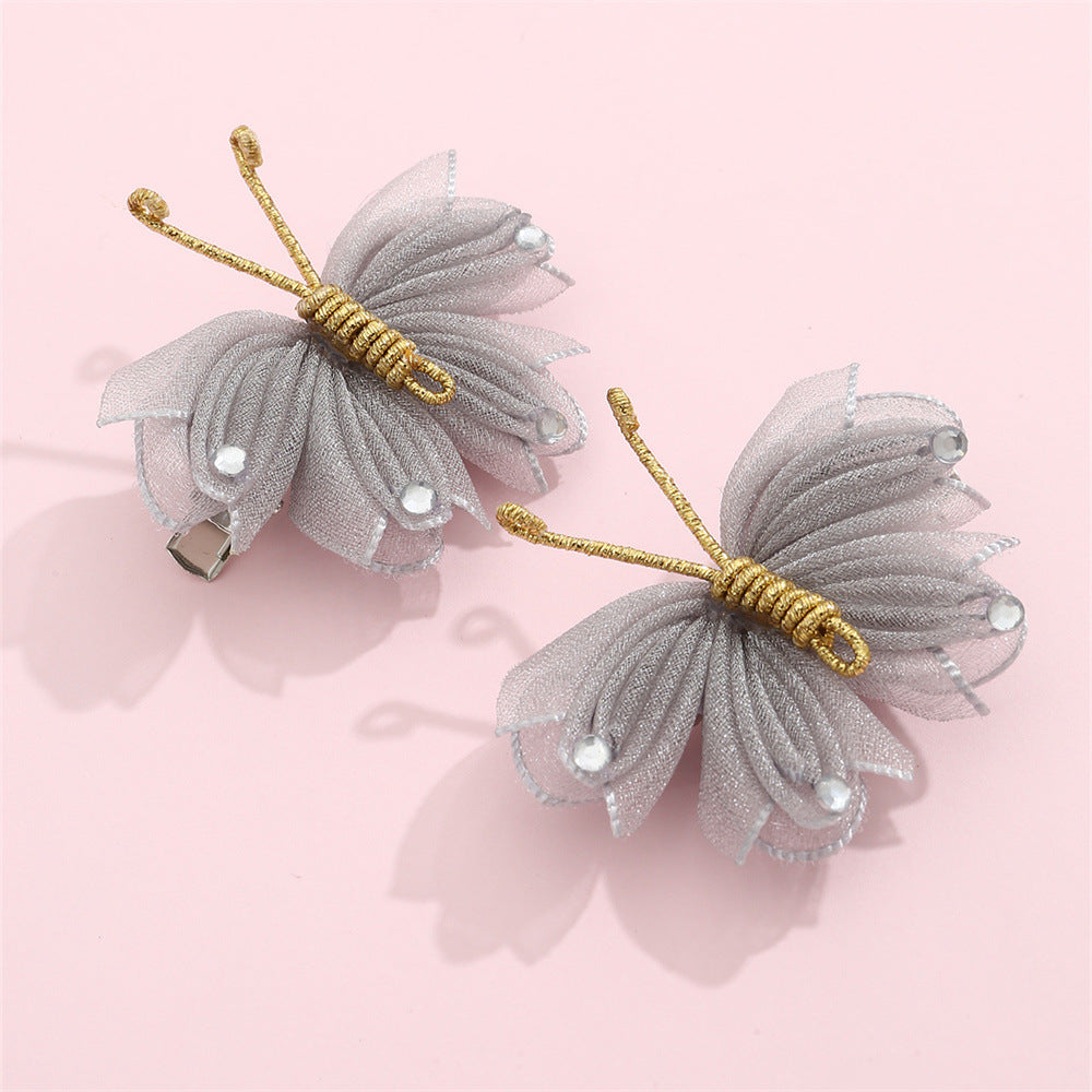Cartoon Butterfly Hair Clip for Kids Handwoven Mesh Fabric Hairpin with Rainbow Accents