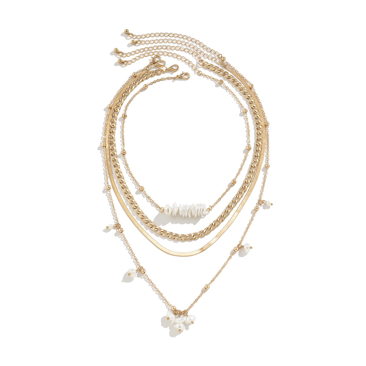 Collar con colgante de cruz minimalista para mujer con cadena de serpiente de acero de titanio y detalles geométricos irregulares de perlas de imitación