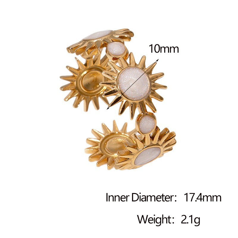 Anello Aperto Geometrico Minimalista in Acciaio Inox con Placcatura in Oro 18K da Donna, Accessorio di Moda Ispirato al Sole