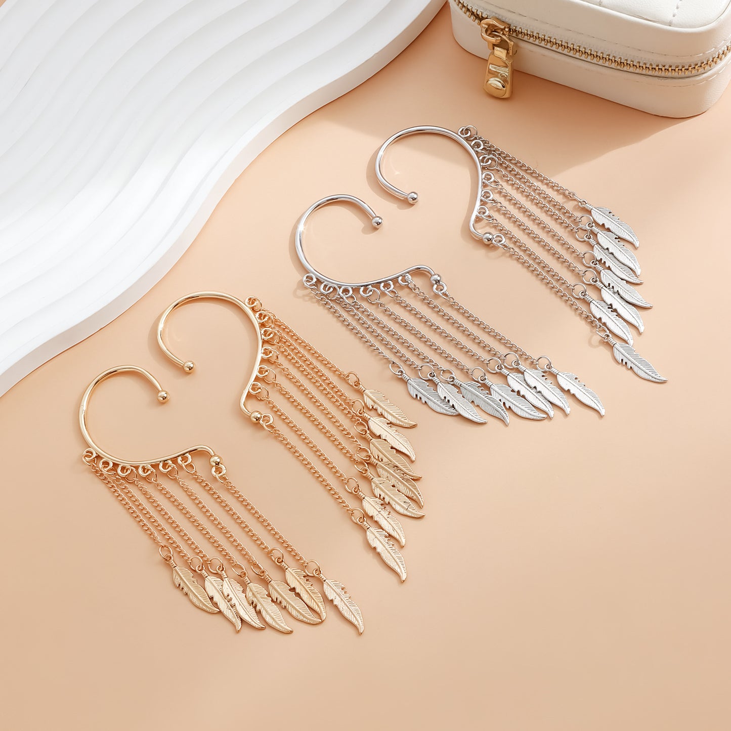Vintage Leaf Plated Alloy Tassel Ear Cuff for Women
