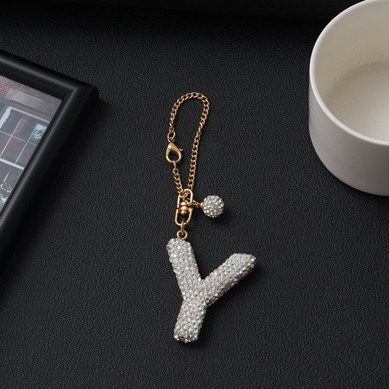 Luxury Rhinestone Letter Pendant Resin Charm for Car Cup Chain