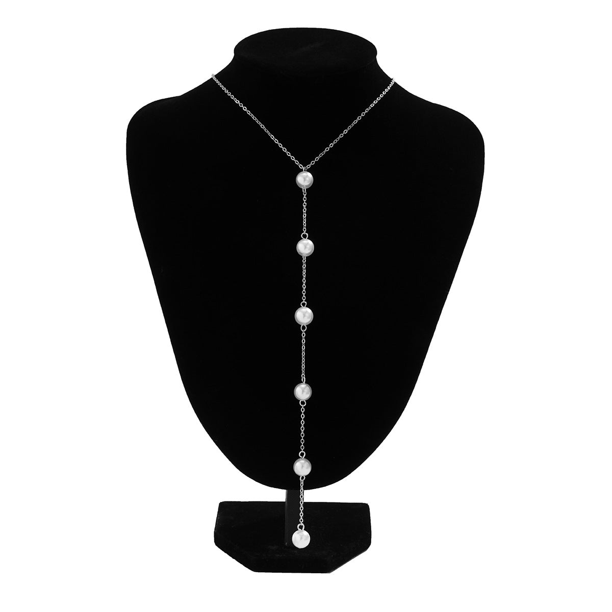 Collana Pendente Geometrica da Donna in Stile Vintage Francese con Catena in Metallo Placcato e Nappina di Perle Imitazione