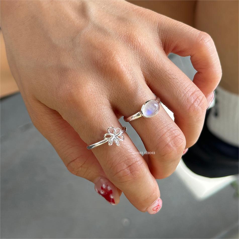 Anello aperto floreale minimalista in argento sterling 925 per donna