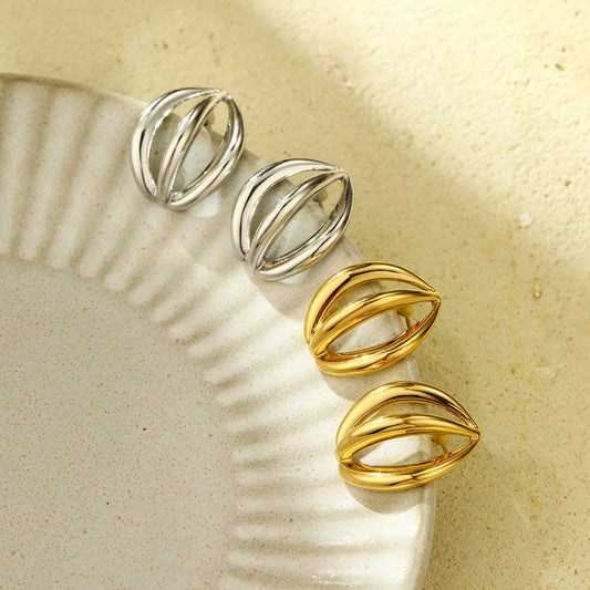Pendientes de titanio y acero irregulares con huecos, estilo vintage, para mujer, con baño de oro de 18K
