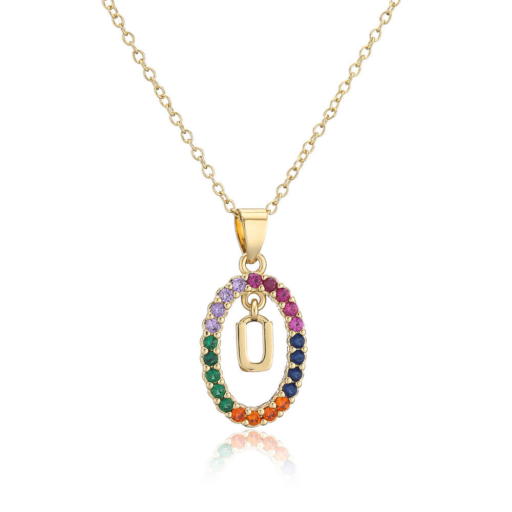Minimalist Gold Plated Brass Letter Cubic Zirconia Pendant Necklace for Women