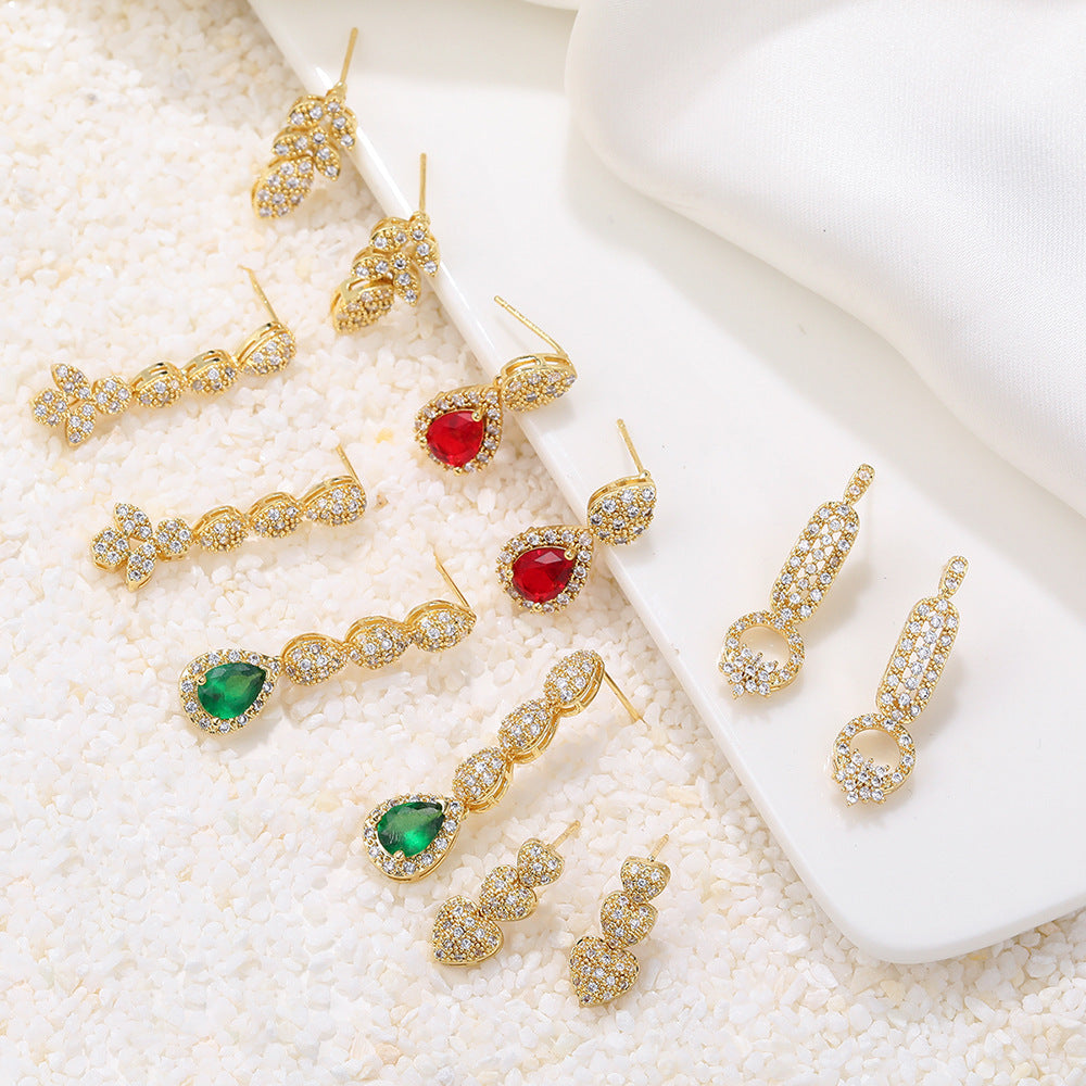Vintage Gold Plated Brass Teardrop Floral Earrings with Cubic Zirconia