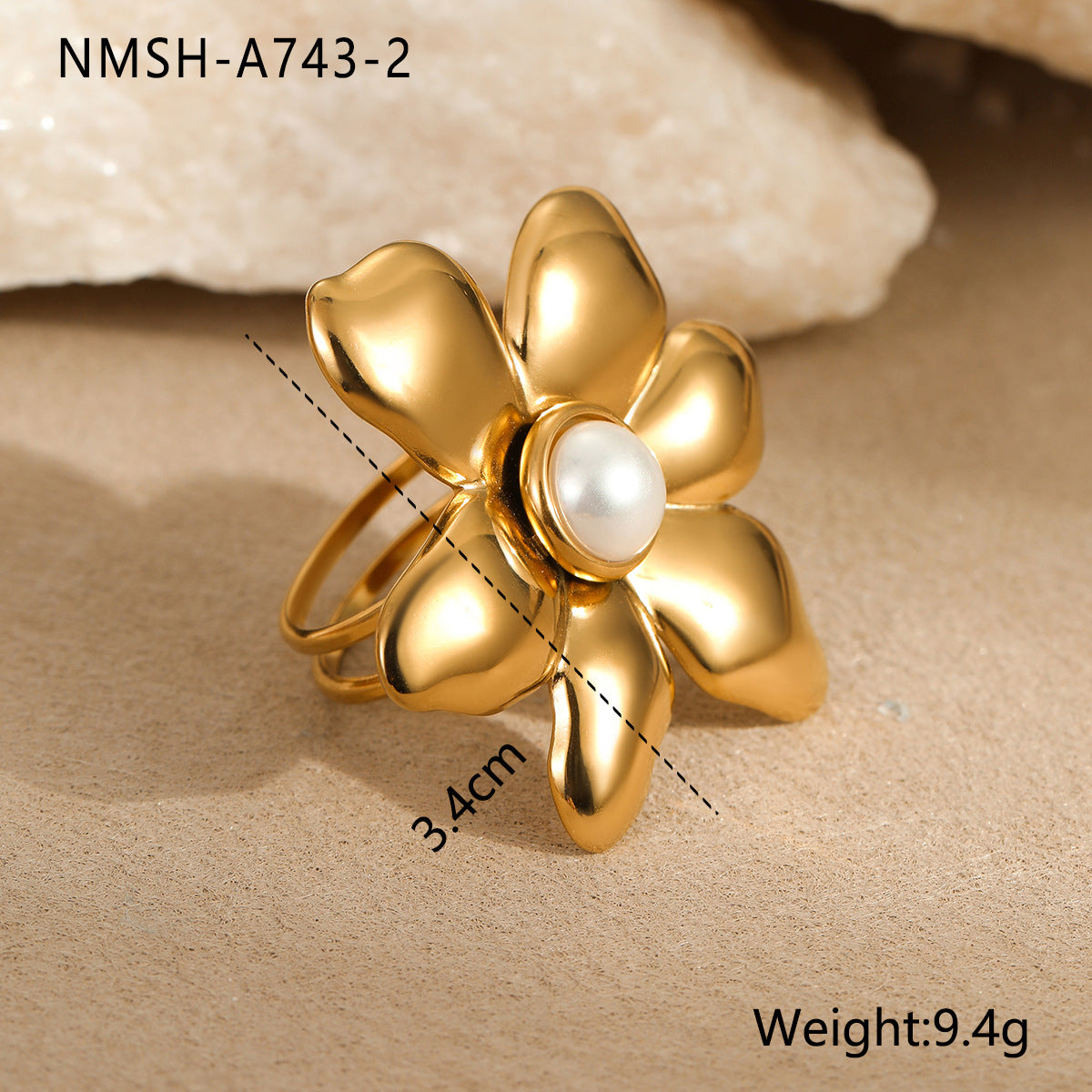 Anillo minimalista de acero de titanio con forma de lazo, incrustaciones de perlas simuladas y chapado en oro de 18 quilates para mujer