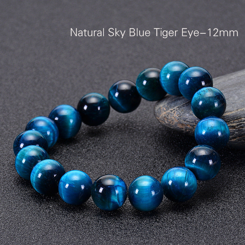 Minimalist Natural Blue Tiger's Eye Round Beaded Bracelet Unisex Geometric Handmade Jewelry