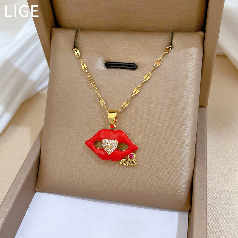 Luxury Sweet Geometric Titanium Steel Necklace with Cubic Zirconia and Brass Pendant for Unisex
