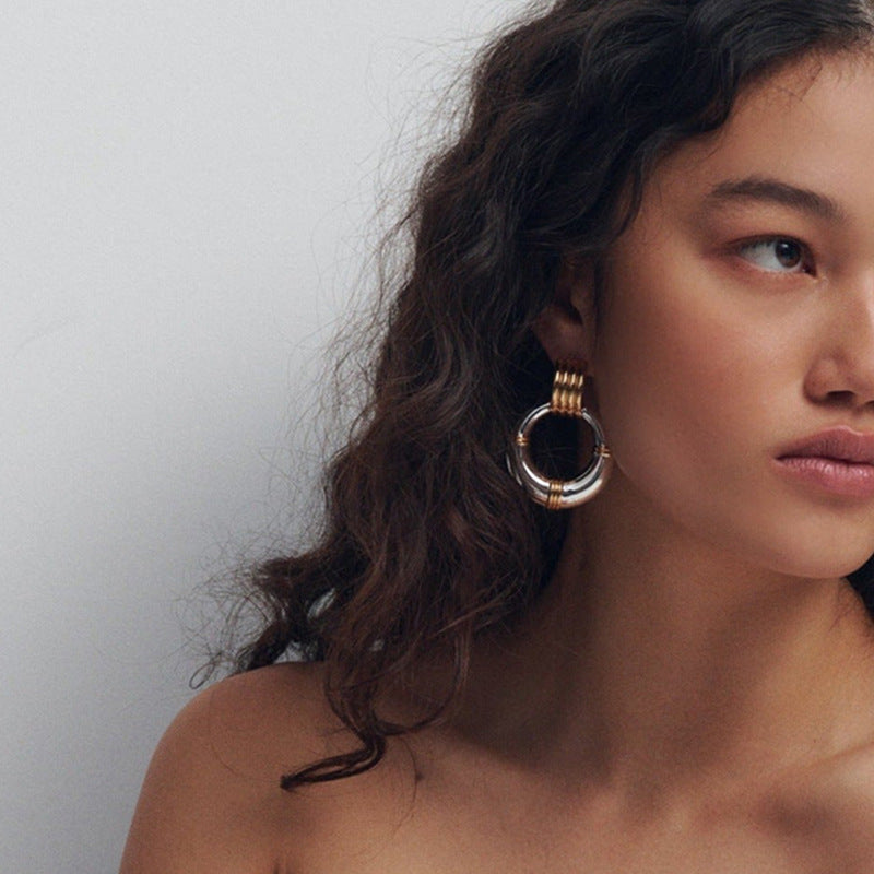 Geometric Round Plated Stainless Steel Earrings for Women