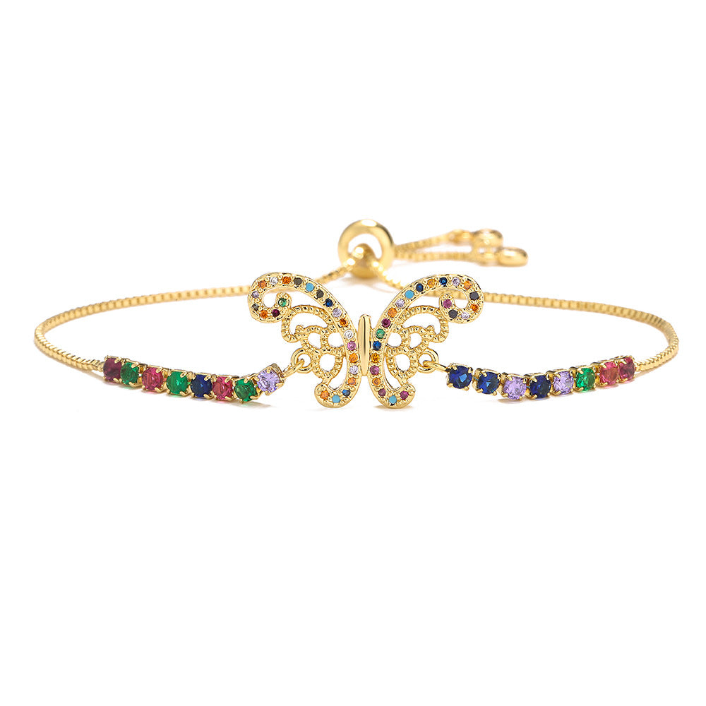 Bracciale da donna in rame geometrico minimalista placcato oro 18 carati con zirconi multicolore