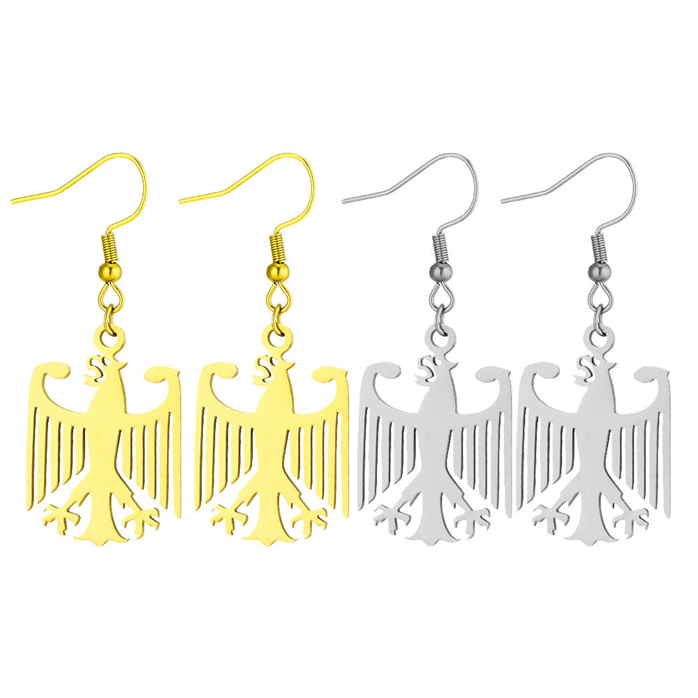 Pendientes de aro de acero inoxidable con forma de águila de estilo lujoso y acabado chapado para hombres y mujeres