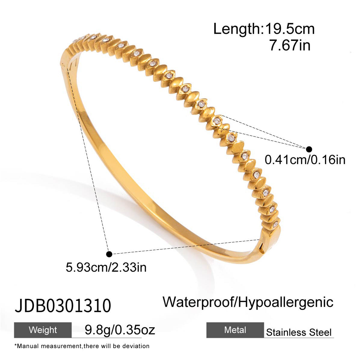 Luxury Round Geometric Rhinestone Plated Stainless Steel Bracelet for Women