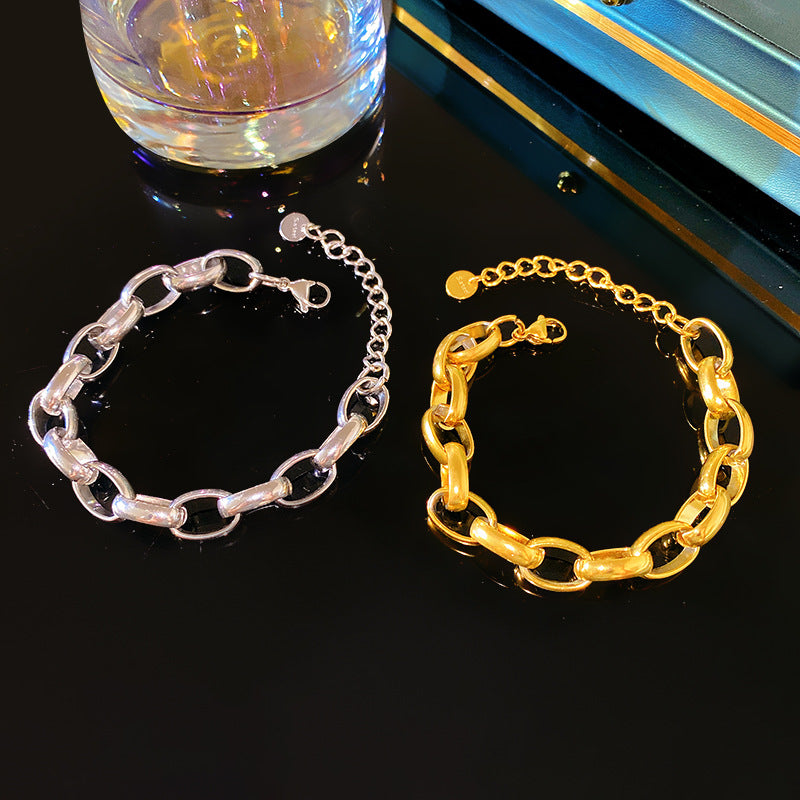Hollow Chunky Chain Spliced Titanium Steel Bracelet Plated Unisex