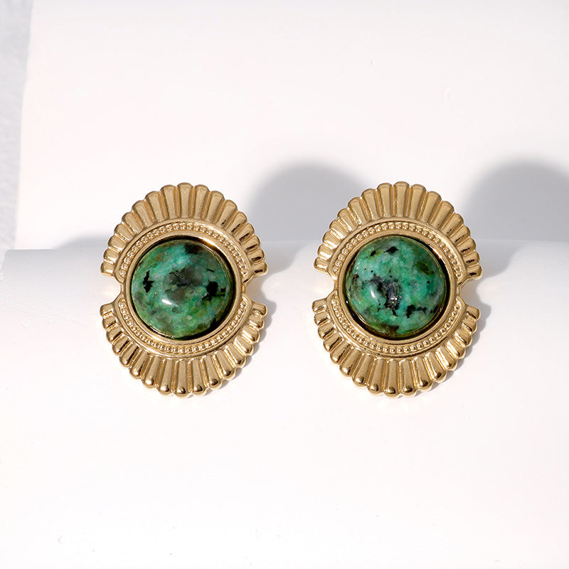 Vintage-Style Geometric Stainless Steel Stud Earrings with 18K Gold Plating for Women