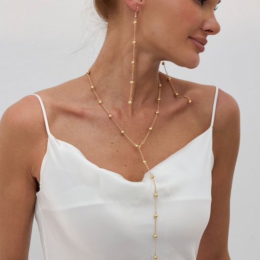 Minimalist Plated Alloy Heart Pendant Ball Chain Necklace with Tassel for Women