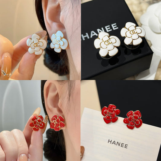 Sweet Floral Enamel Gold Plated Brass Earrings with 925 Sterling Silver Posts