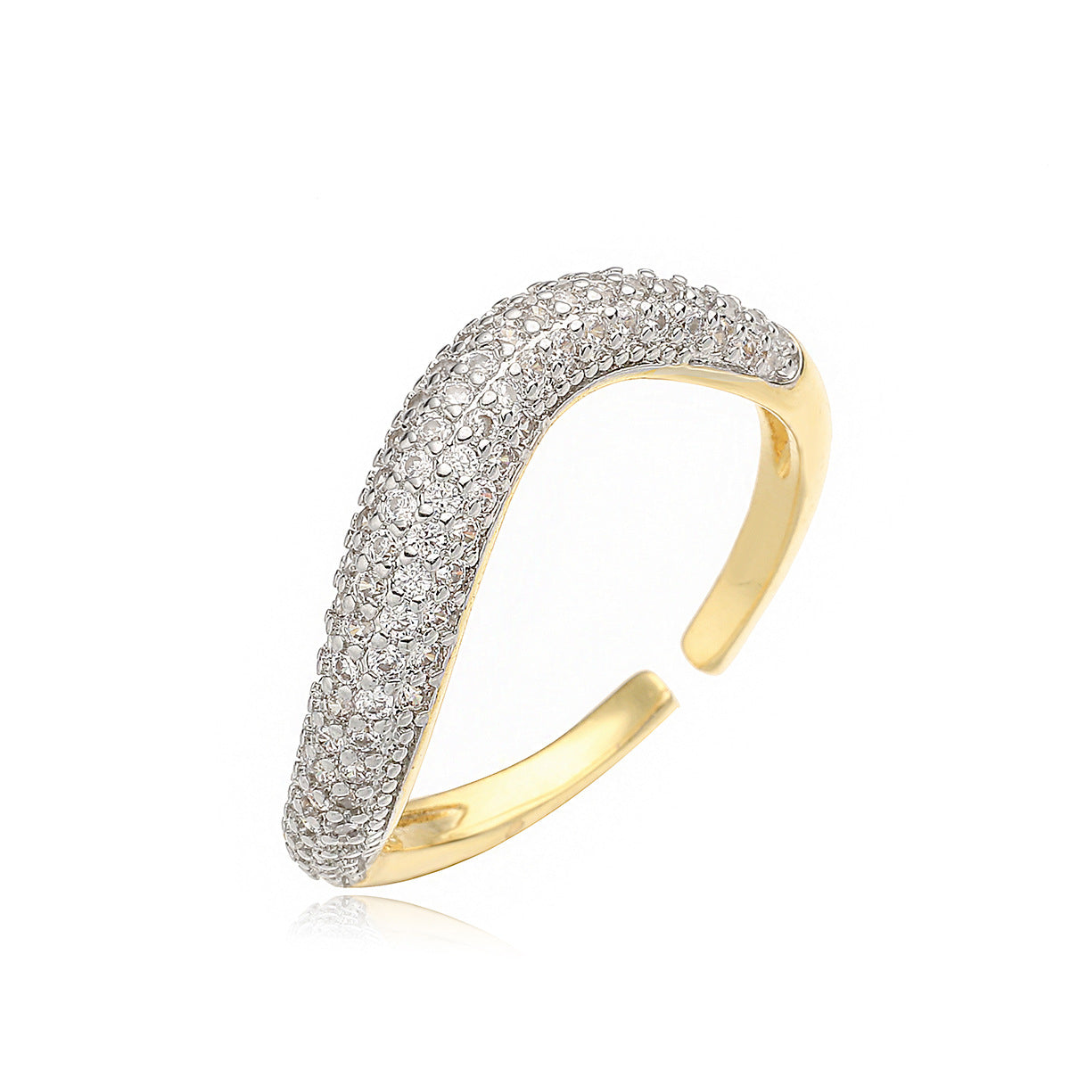 Anillo de cobre geométrico minimalista con chapado de oro de 18 quilates y circonitas micropavé para mujer