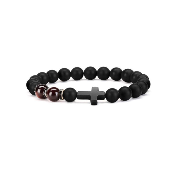 Matte Glass Cross Beaded Bracelet for Men
