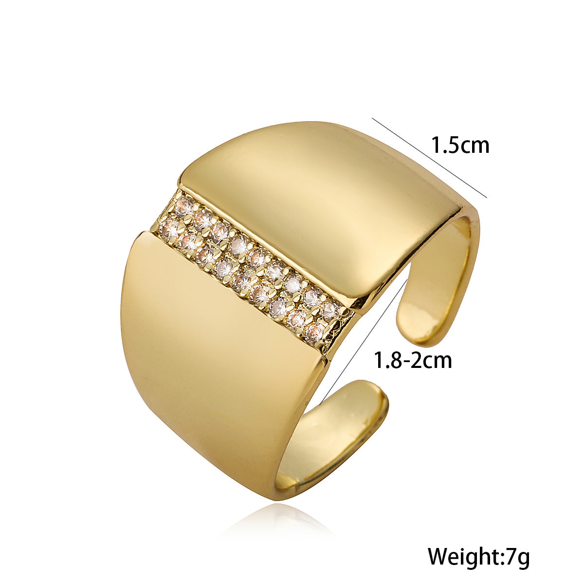 Minimalist Geometric Open-Ended Ring for Women Made of Brass with 18K Gold Plating and Zircon Inlay