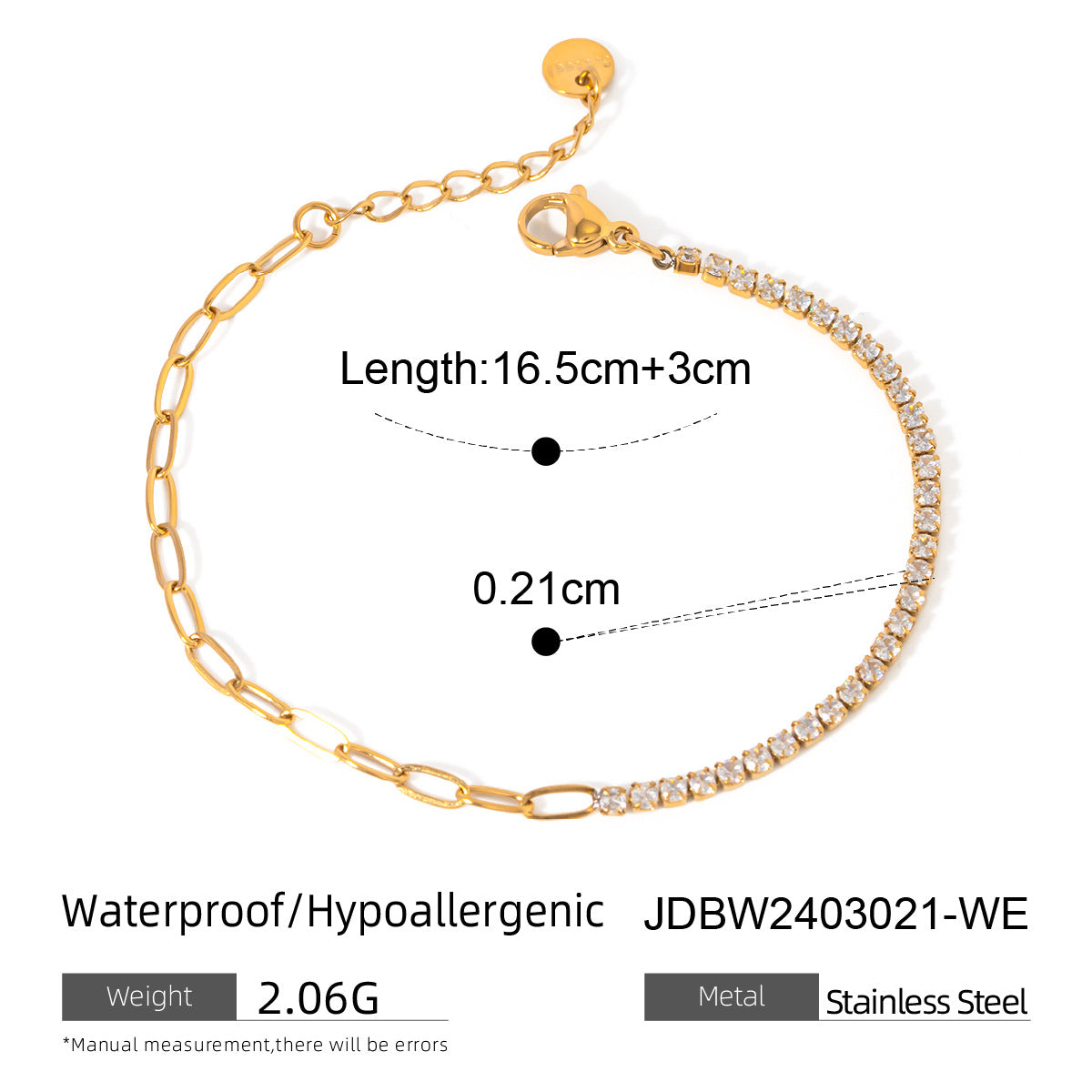 Geometric Stainless Steel Plated Rhinestone Bracelet for Women
