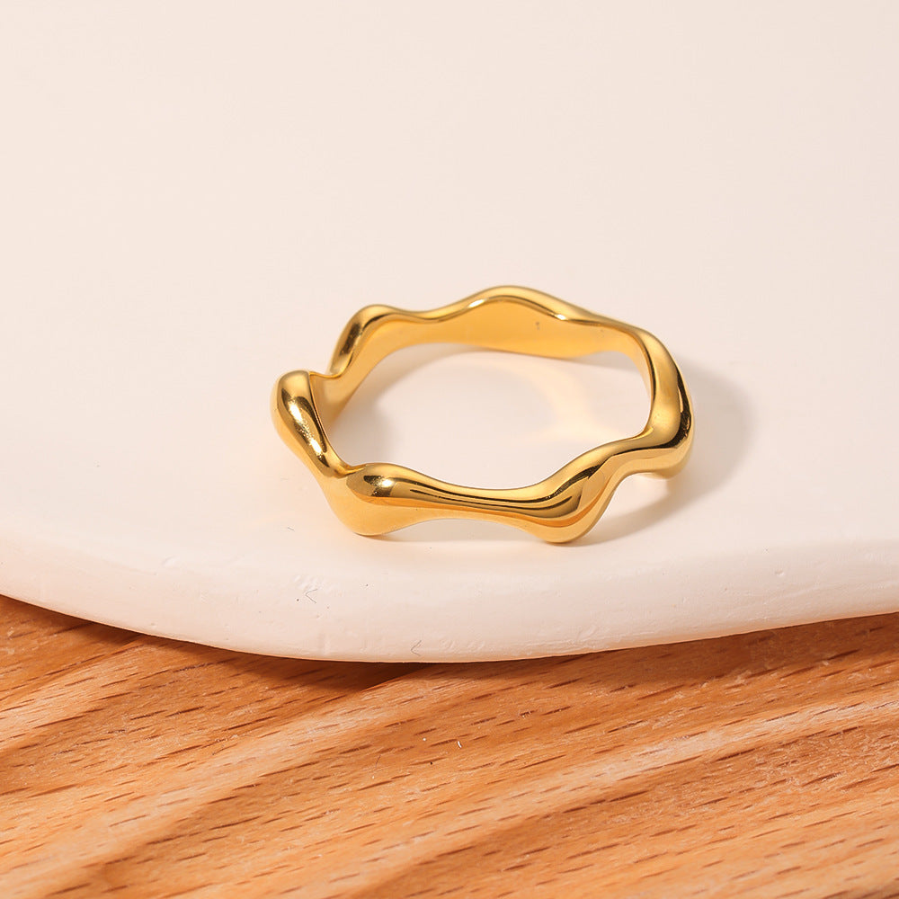 Anello da donna in acciaio al titanio a forma di onda geometrica con finitura placcata, gioielli in acciaio inossidabile alla moda e versatili
