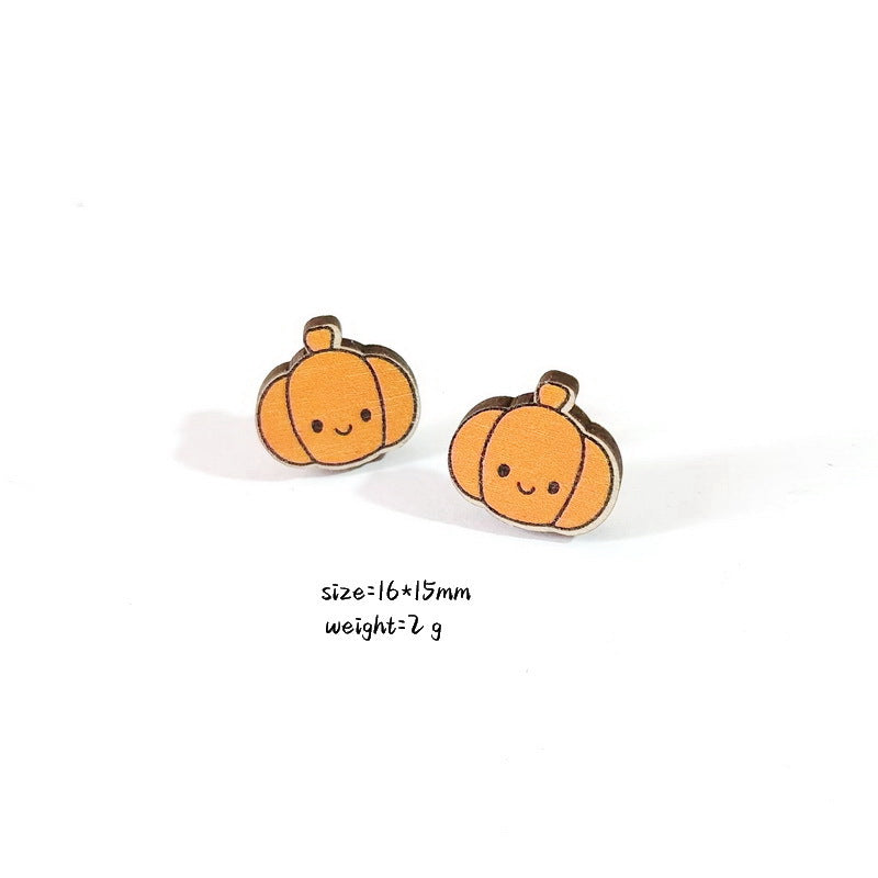 Pendientes de Madera de Halloween Dulces y Atrevidos con Motivos de Murciélago, Sombrero de Bruja, Ataúd, Calabaza y Fantasma
