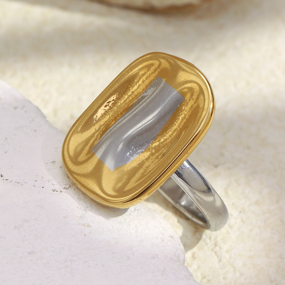 Minimalist Geometric Stainless Steel Ring with 18K Gold Plating for Women Luxury Hand Jewelry