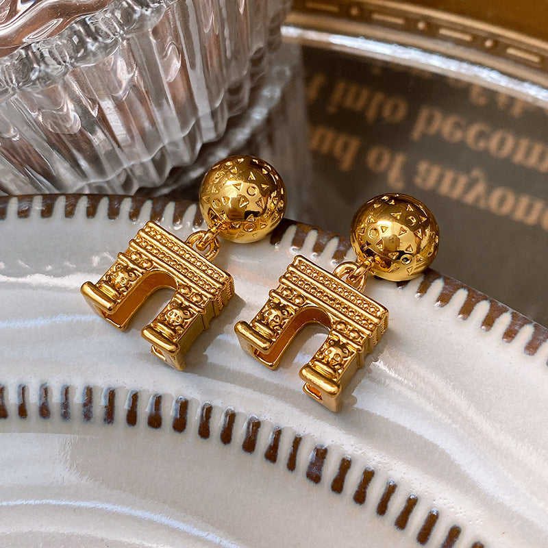 Vintage Geometric Earrings in Copper with Electroplated Finish for Women, Artistic Retro Ear Jewelry with Minimalist Luxury Appeal