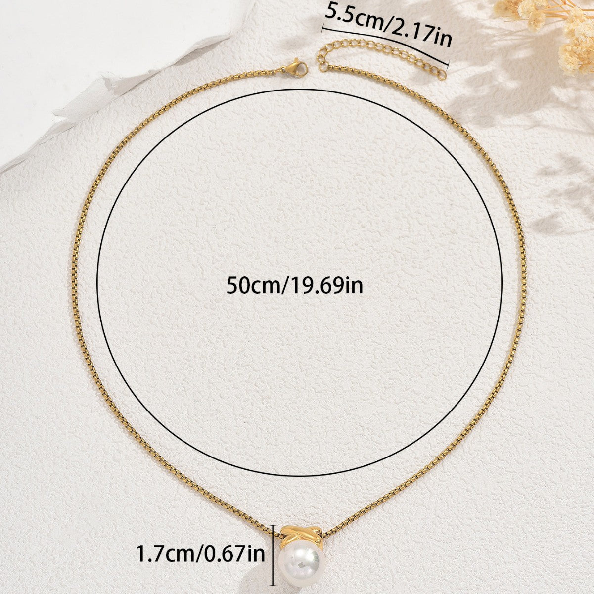 Collana con pendente geometrico minimalista da donna con intarsio in perla in rame, stile di lusso leggero