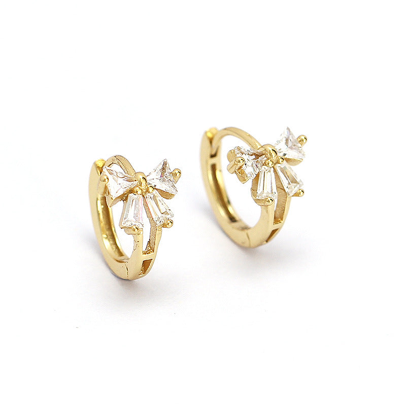 Elegant Bowknot Stud Earrings in Sterling Silver with Zirconia Inlay for Women
