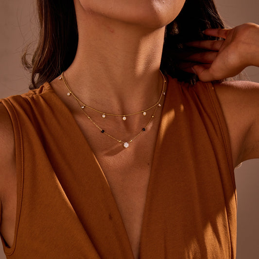 Geometric Stainless Steel Necklace with Zircon Inlay Plated for Women Fashionable Clavicle Chain