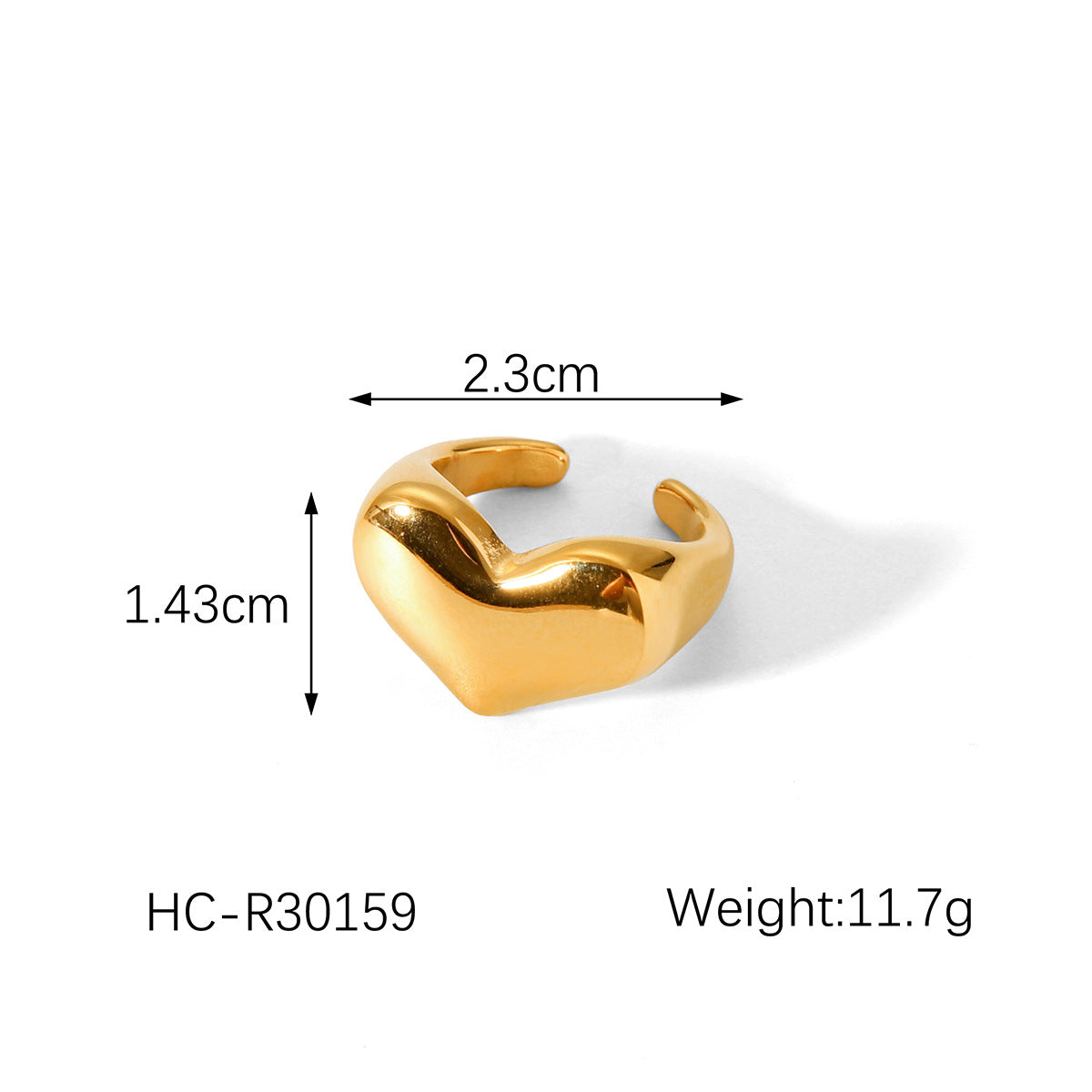 Anello da donna in acciaio inossidabile a forma di cuore, placcato oro, design geometrico a fascia aperta
