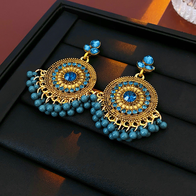 Orecchini Pendenti Geometrici Vintage con Intarsio di Strass e Base in Lega Placcata Oro da Donna