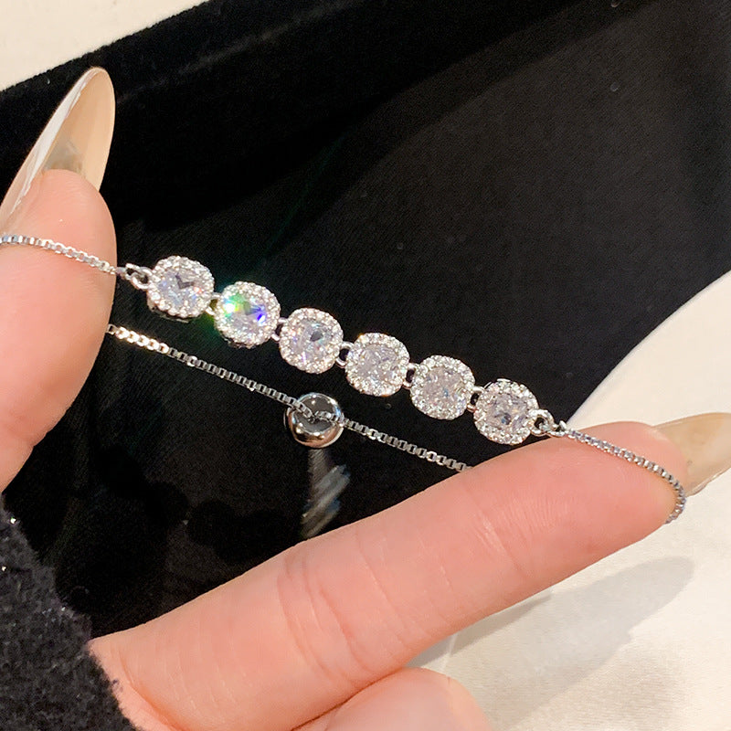 Elegant Sweet Square Gold Plated Brass Cubic Zirconia Inlay Bracelet for Women