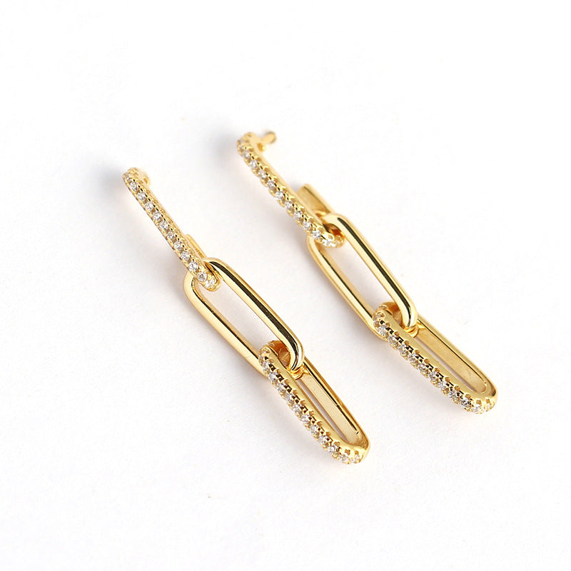 Vintage Luxury 925 Sterling Silver Geometric Rhinestone Inlay Tassel Earrings