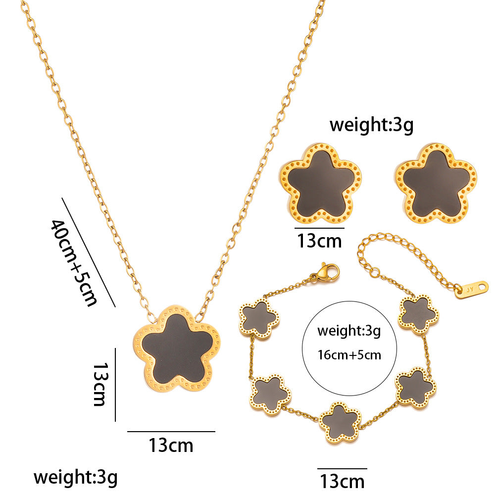 Collana da Donna Elegante con Ciondolo a Fiore di Prugna in Acciaio al Titanio con Finitura Placcata Sottovuoto