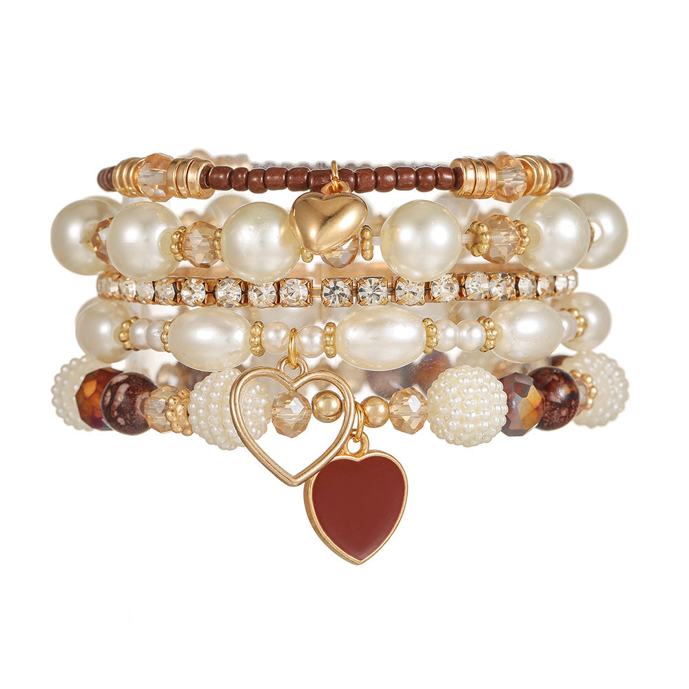 Minimalist Heart Geometric Alloy Pearl Bracelet for Women