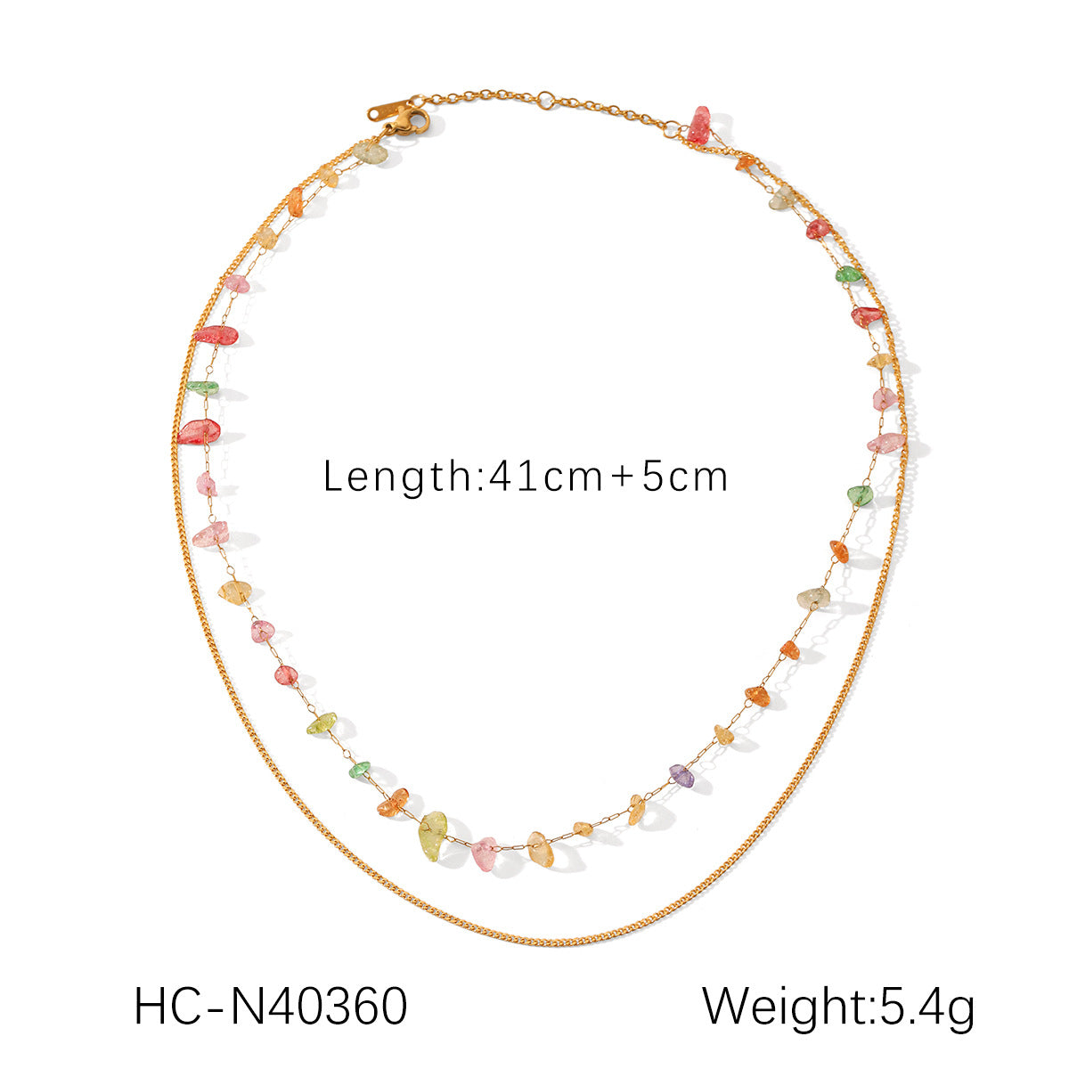 Minimalist Geometric Stainless Steel Plated Double-Layer Clavicle Necklace with Colorful Natural Stone Inlay