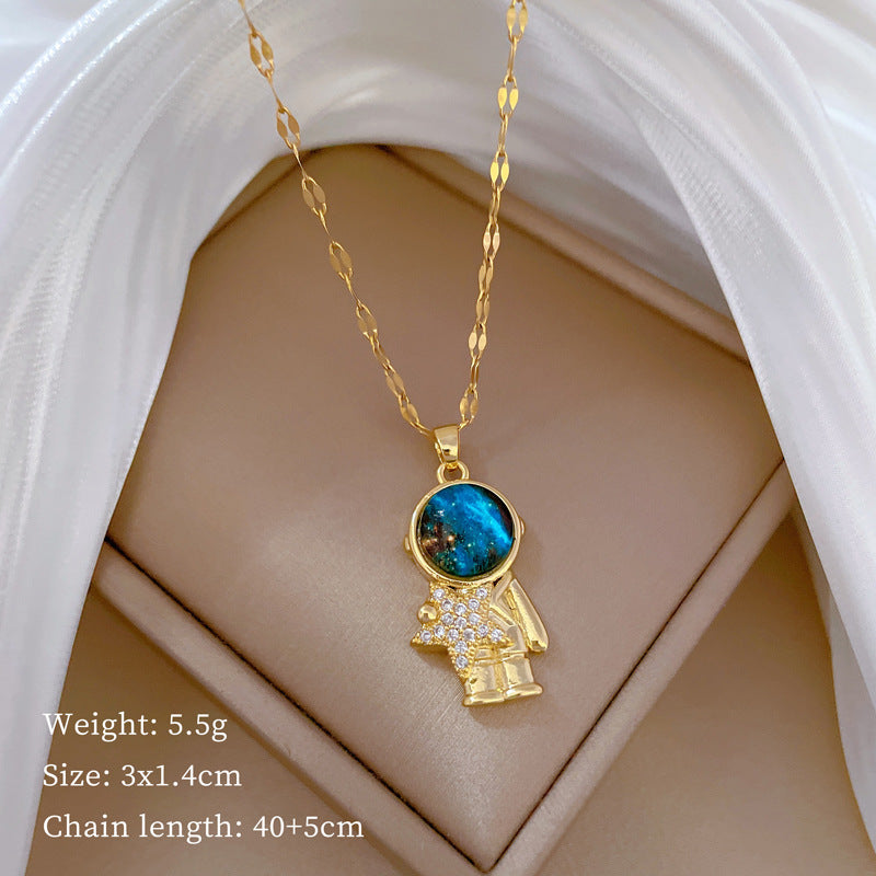 Collana di lusso in acciaio al titanio con cuore geometrico, strass e catena a labbra per donne e uomini
