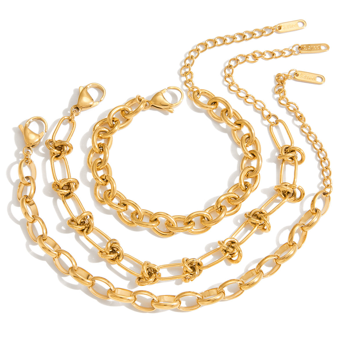 Classic Geometric 18K Gold Plated Stainless Steel Chain Bracelet for Women