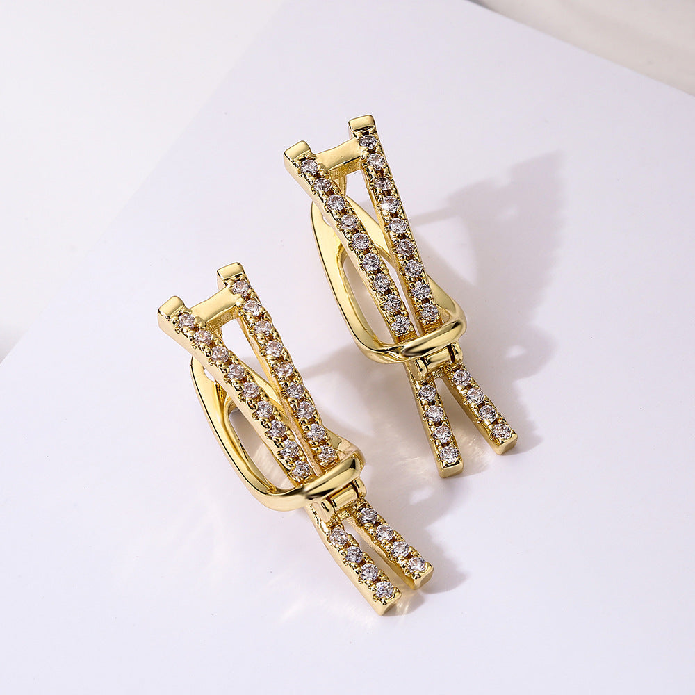 Minimalist Geometric Copper Ear Cuffs for Women with 18K Gold Plating and Zircon Inlay, Vintage-Inspired Irregular Design