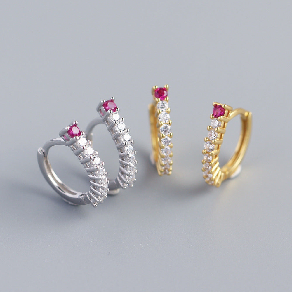 Elegant 925 Sterling Silver Round Geometric Inlaid Rhinestone Hoop Earrings for Women