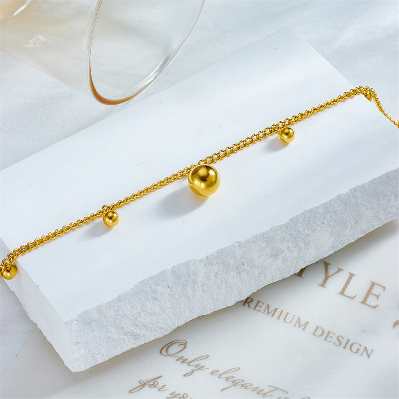 Cavigliera Minimalista Retrò Geometrica in Acciaio al Titanio Tono Oro da Donna