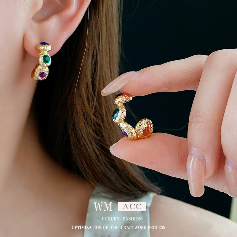 Vintage Geometric Enamel Stud Earrings for Women with Gold-Plated Alloy Base and Stainless Steel Posts