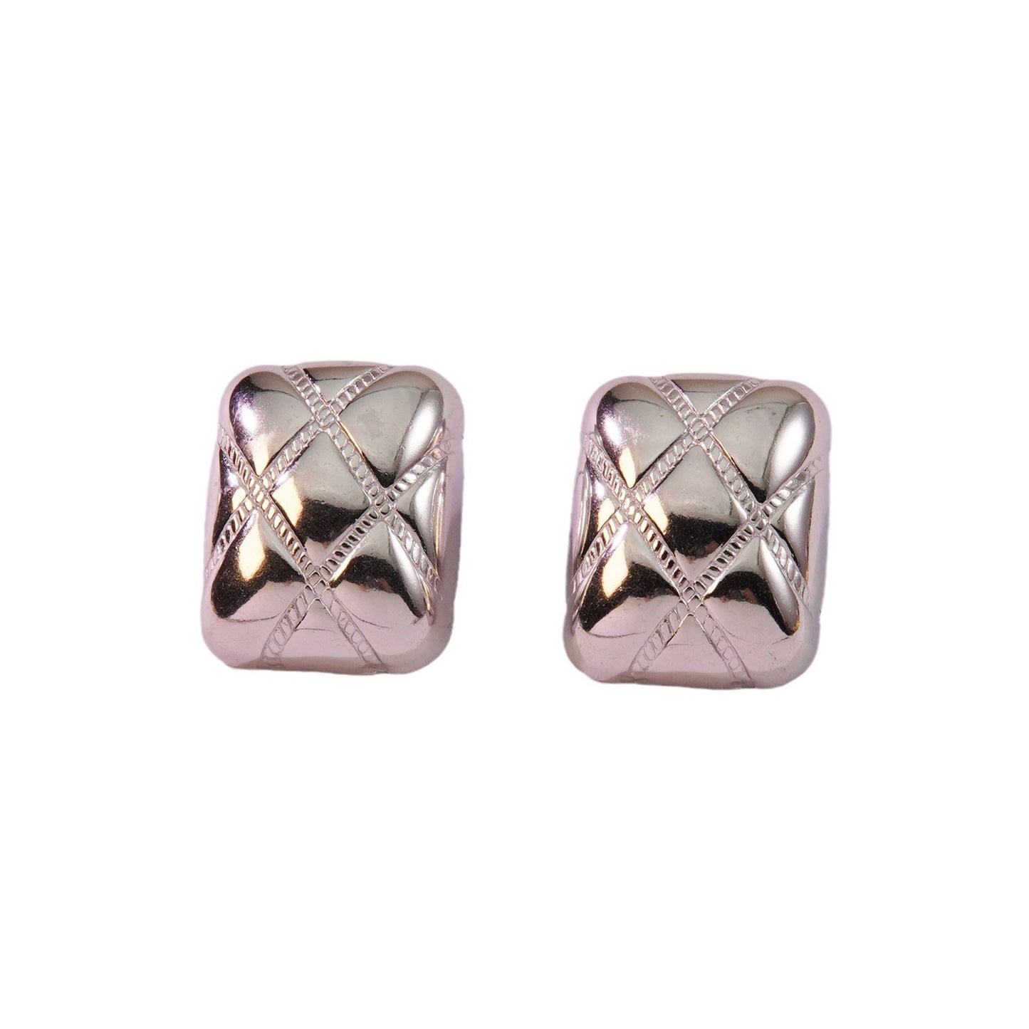Casual Geometric Square Stainless Steel Stud Earrings with Striped Design for Women