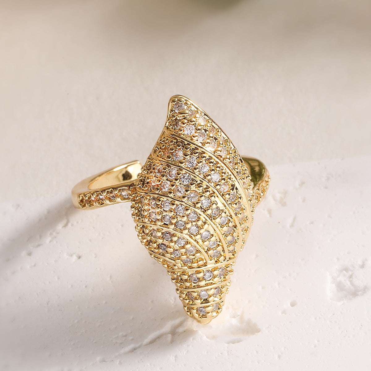 Minimalist Geometric Brass Ring with Gold Plated Cubic Zirconia Inlay for Women