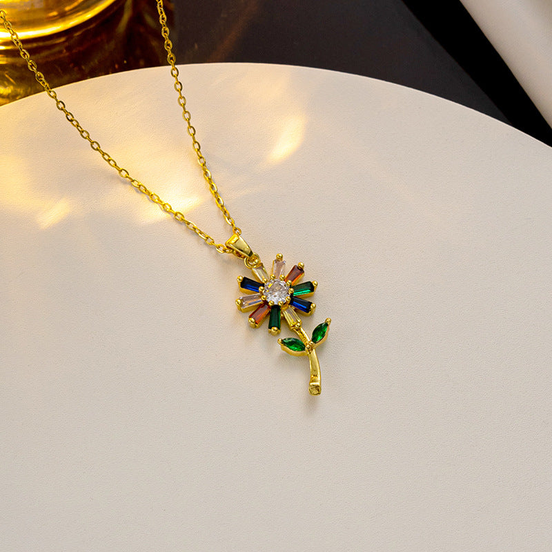 Collana Minimalista con Ciondolo a Cuore, Fiocchi e Strass in Acciaio al Titanio Placcato su Catena a O