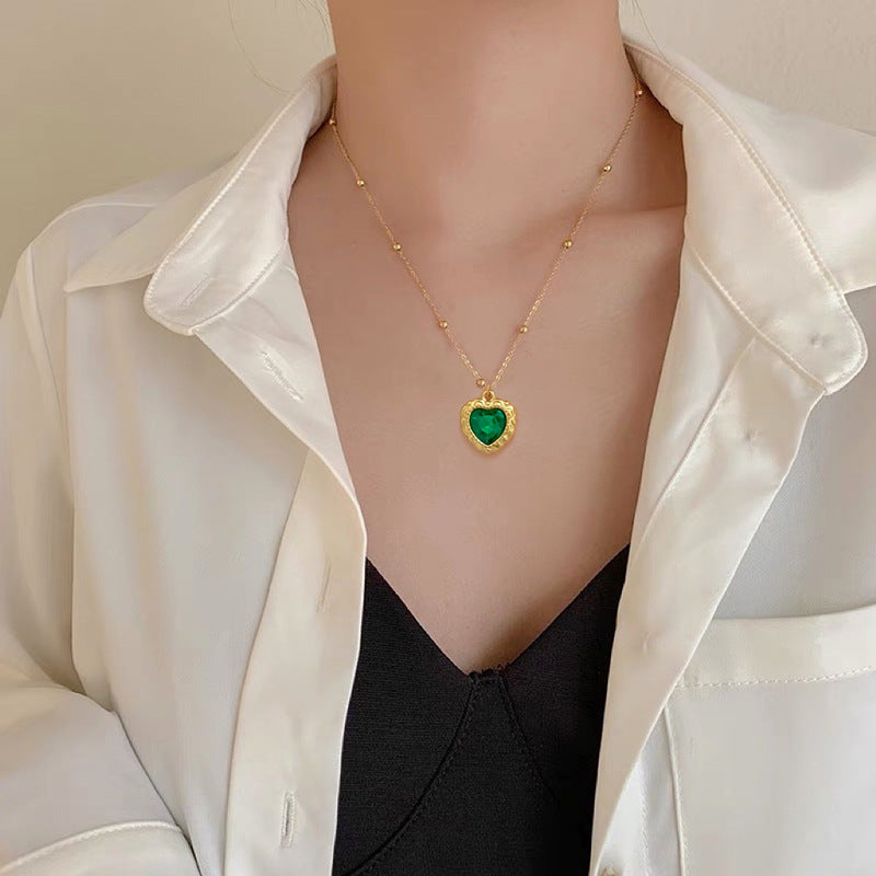 Minimalist Titanium Steel Heart Geometric Collar Chain for Women with Rhinestone Inlay
